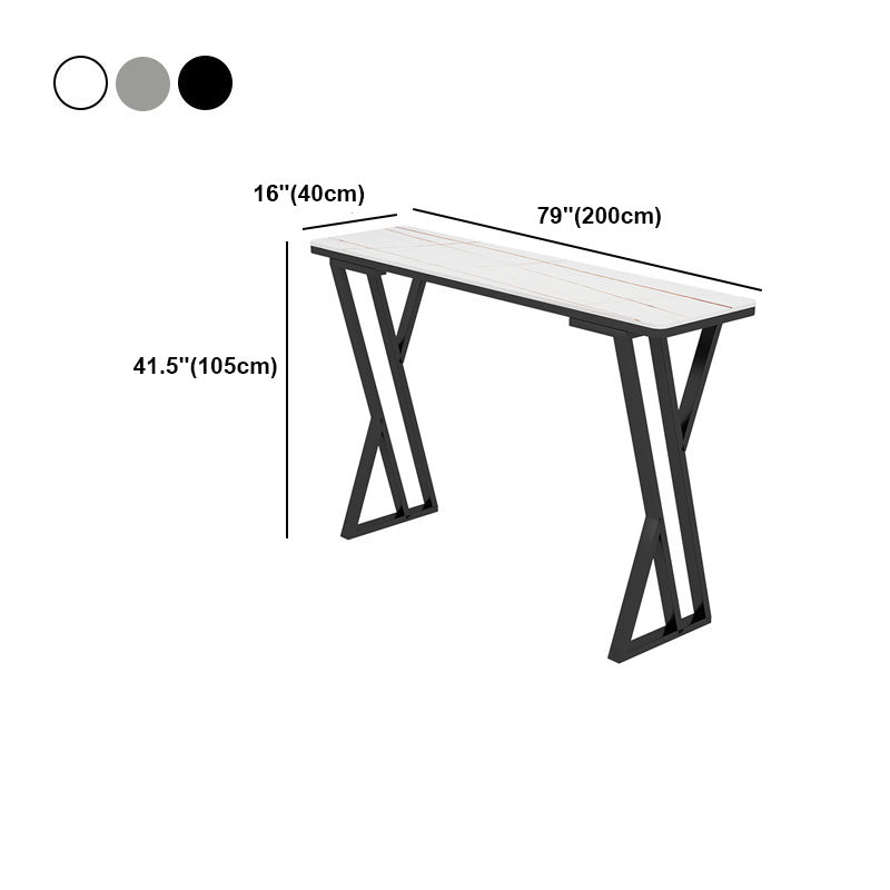 Modern Marble Pub Table with Rectangle Table Top Black Double Pedestal Table - 42" H