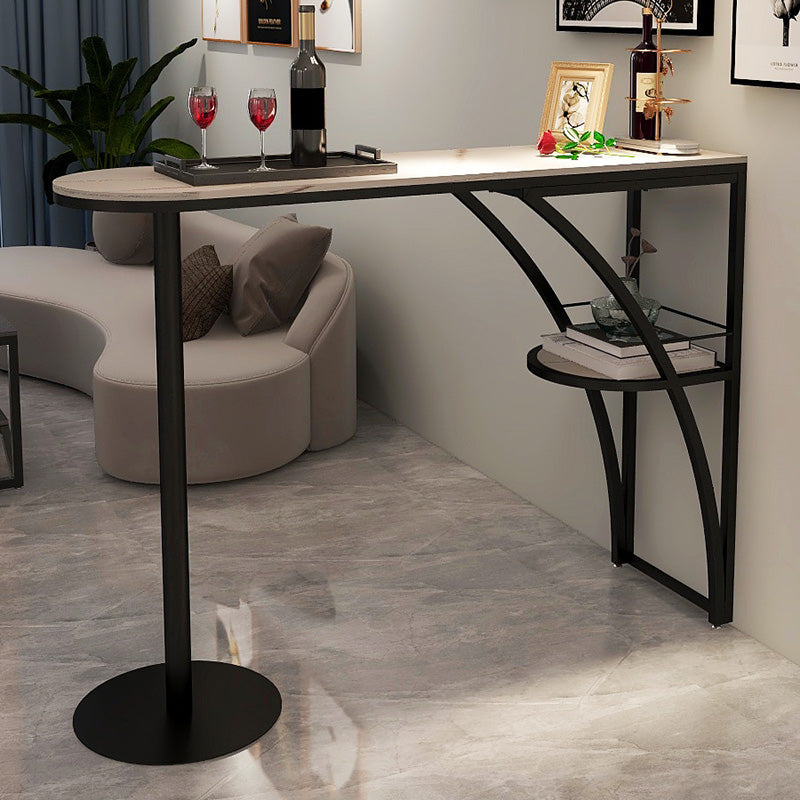 Modern White Marble Bar Table with Specialty Table Top Black Pedestal Table - 42" H