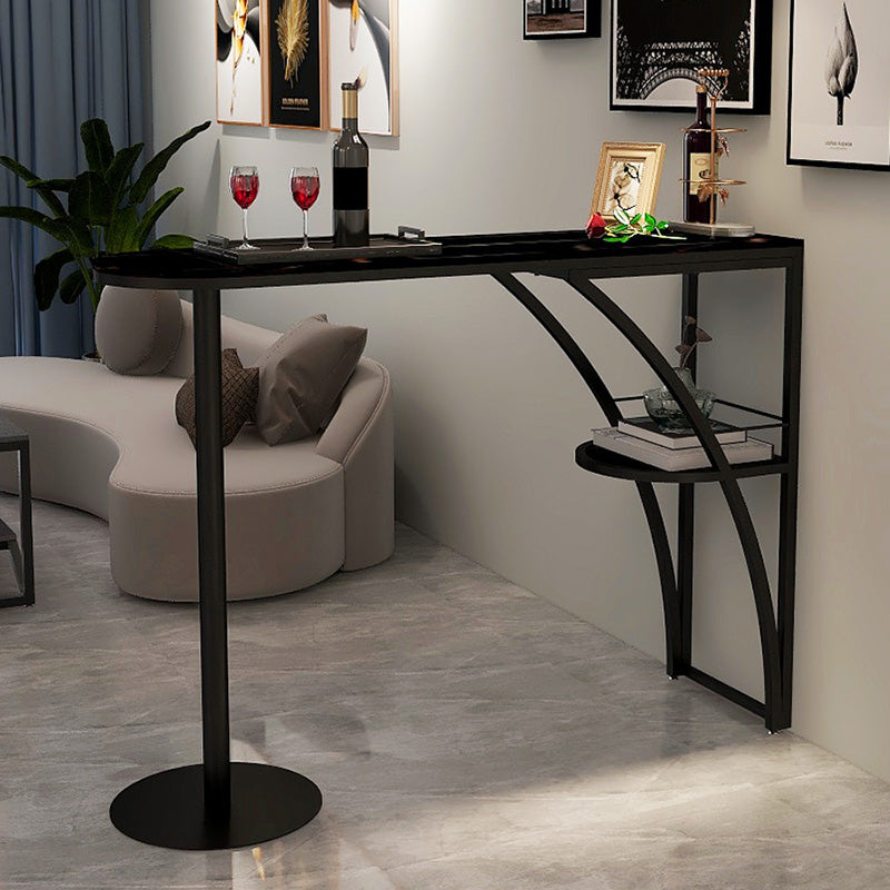 Modern White Marble Bar Table with Specialty Table Top Black Pedestal Table - 42" H