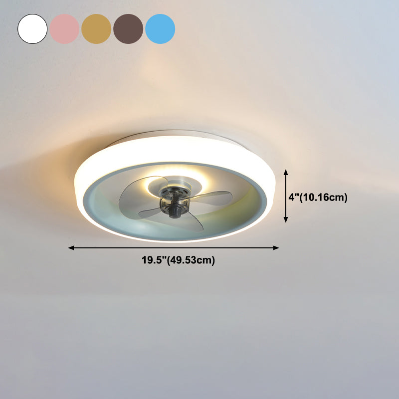 Metal Round Ceiling Fan Modern Style 2 Lights Flush Mount Lamp