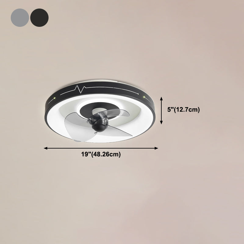 Metal Round Ceiling Fan Modern Style 2 Lights Flush Mount Lamp