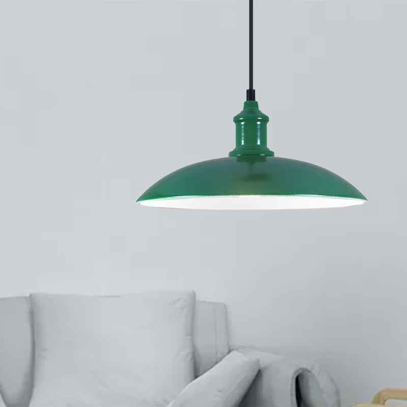 Bol vert / rouge lampe suspendue en métal industriel 1 lumière du salon pendant plafond lumière, 12,5 "/ 16" largeur