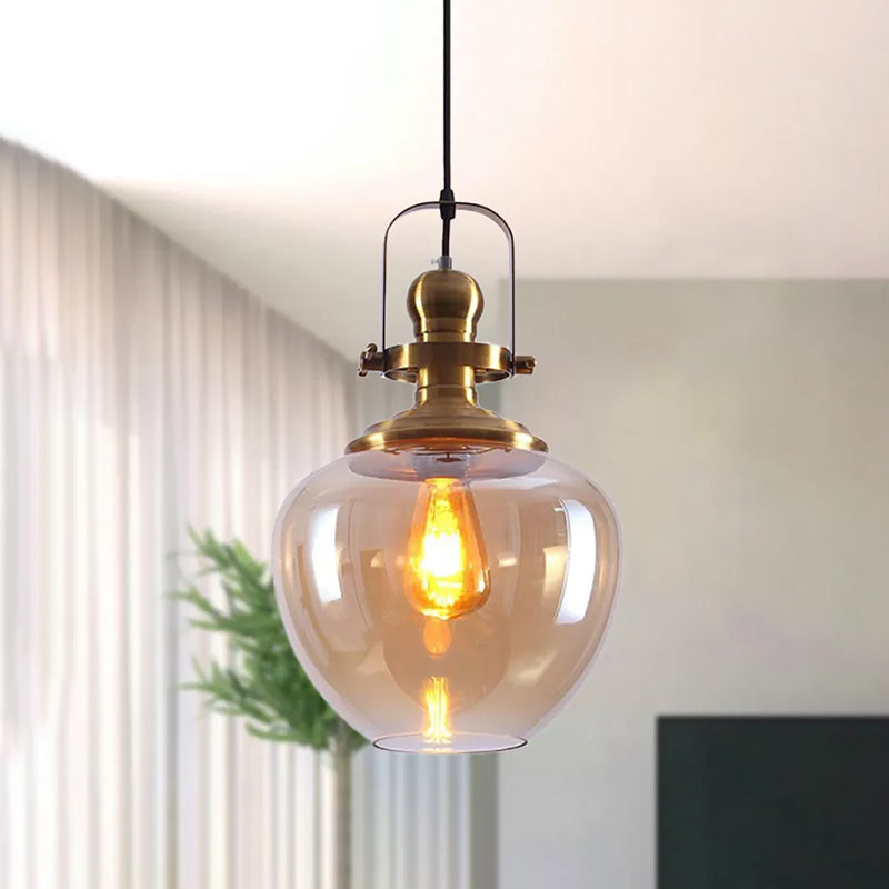 Messing -Orb -Anhänger Deckenleuchte Industrielles Bernstein Glas 1 Leichte Wohnzimmer Hanglampe für Wohnzimmer