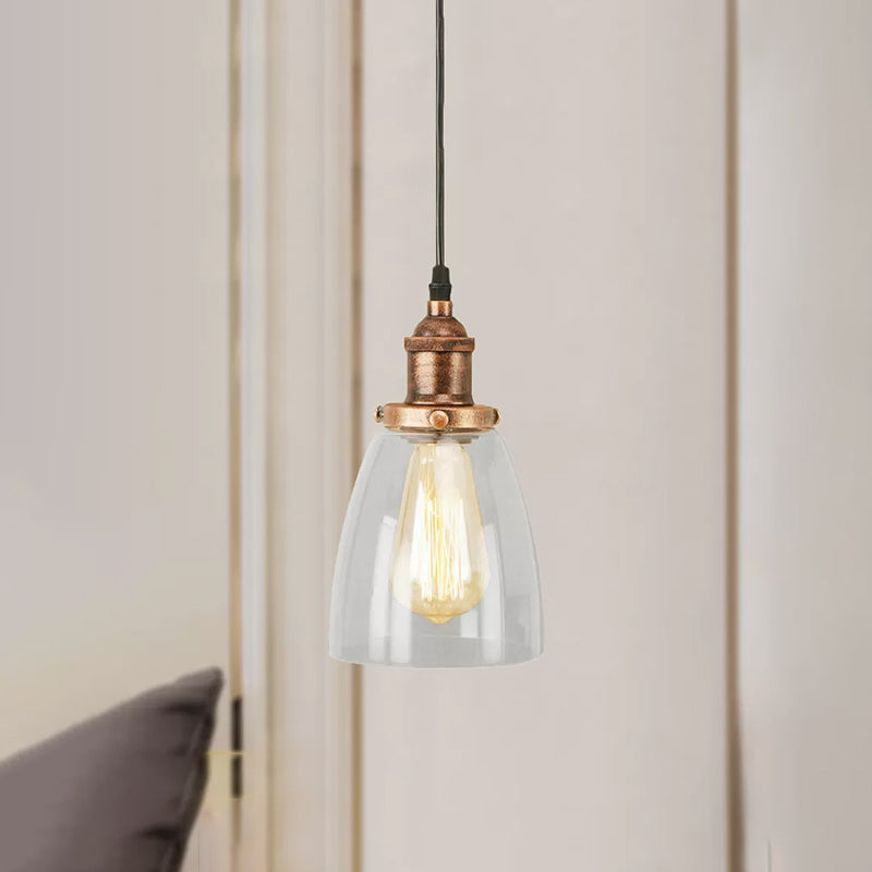 Aged Copper 1 Light Hanging Ceiling Light Vintage Clear Glass Tapered Pendant Lighting for Dinning Room