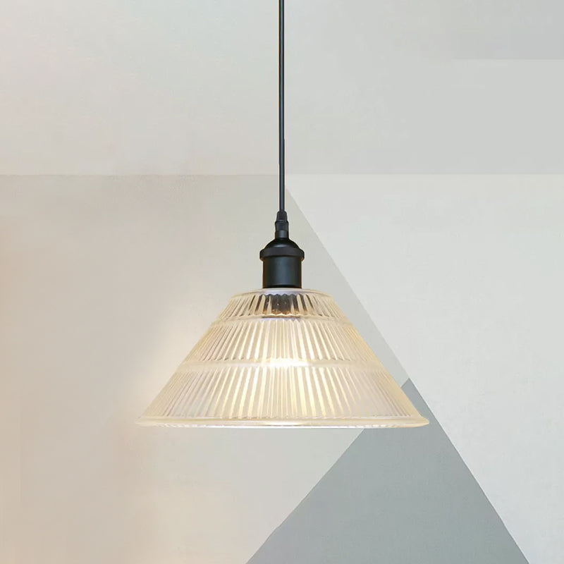 Cono nero a sospensione Luce di vetro prismatico moderno 1 Living Light Lampada per soggiorno