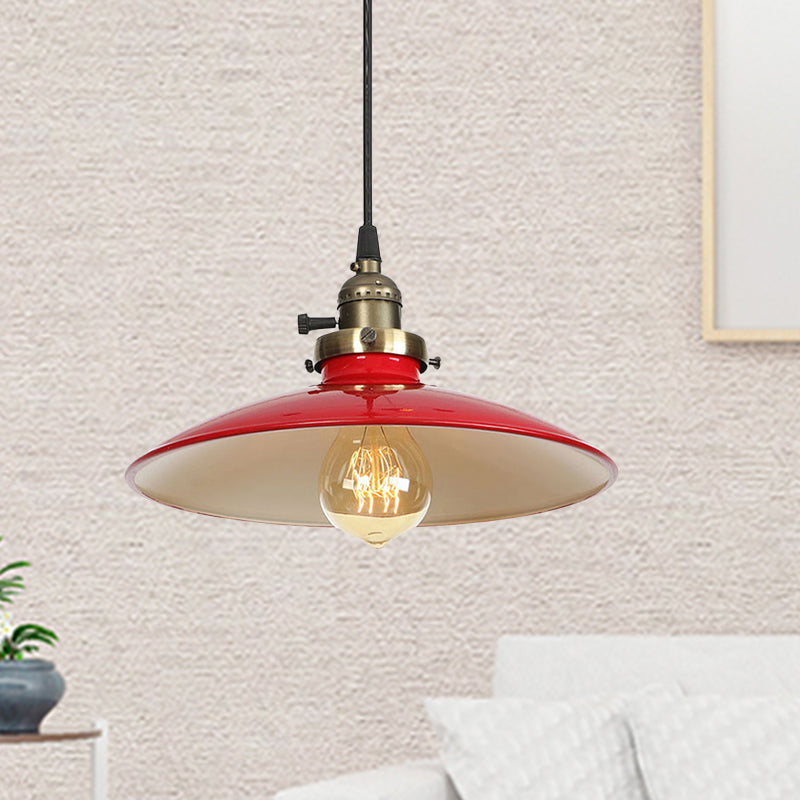 1/2-Pack Saucer Farmhouse Ceiling Pendant Vintage Stylish Iron 1 Head Black/Red Hanging Light with Adjustable Cord