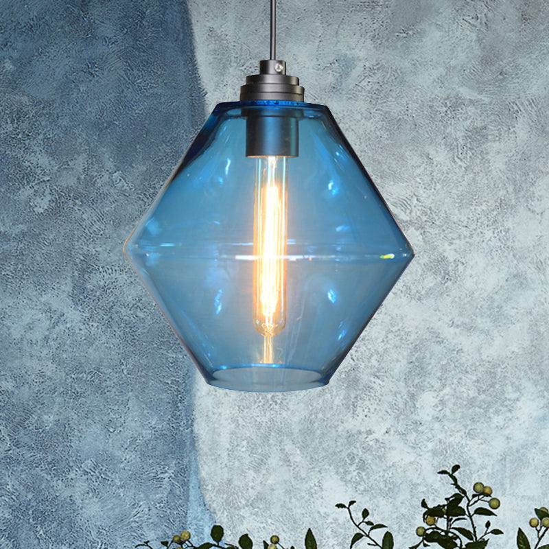 Eenmalige lichte diamantschaduw plafond hanglamp vintage zwart oranje/blauw/groen glashanglamp