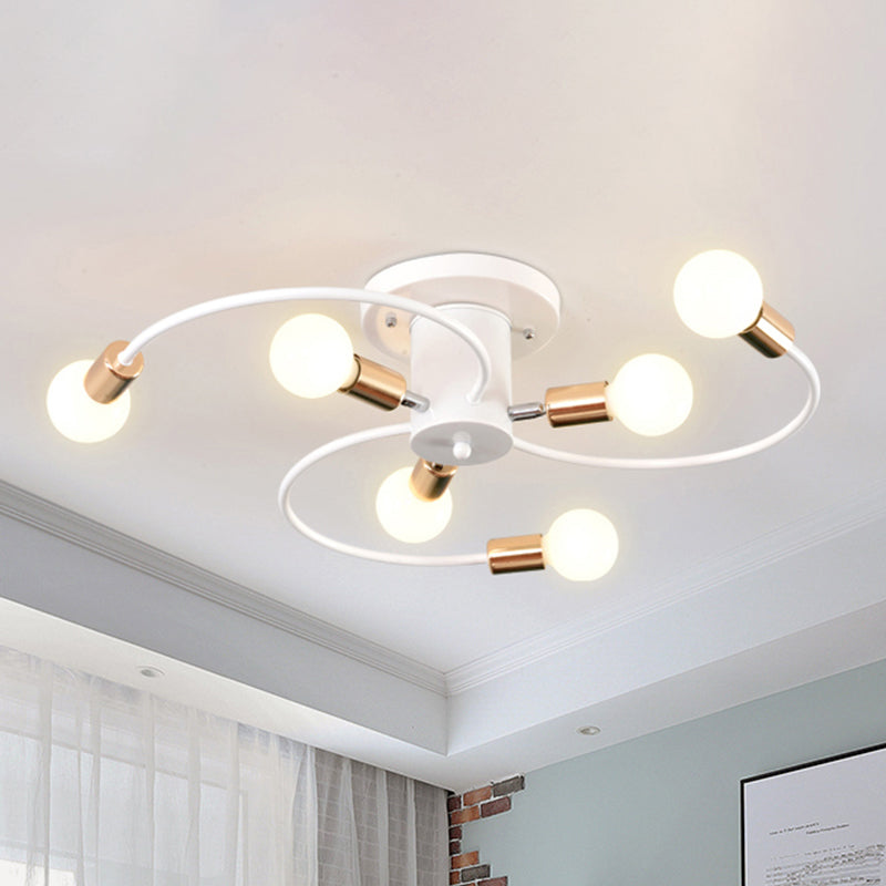 6 Lights Swirl Semi Flush Mount Nordic Metal Gold/Black Living Room Ceiling Flush Mount Light