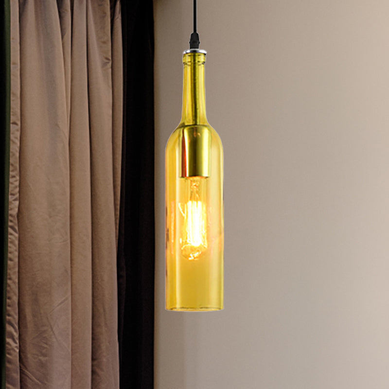 Blauw/bruin 1 licht hangende lamp vintage industriële glazen fles tint hanglamp met verstelbaar koord