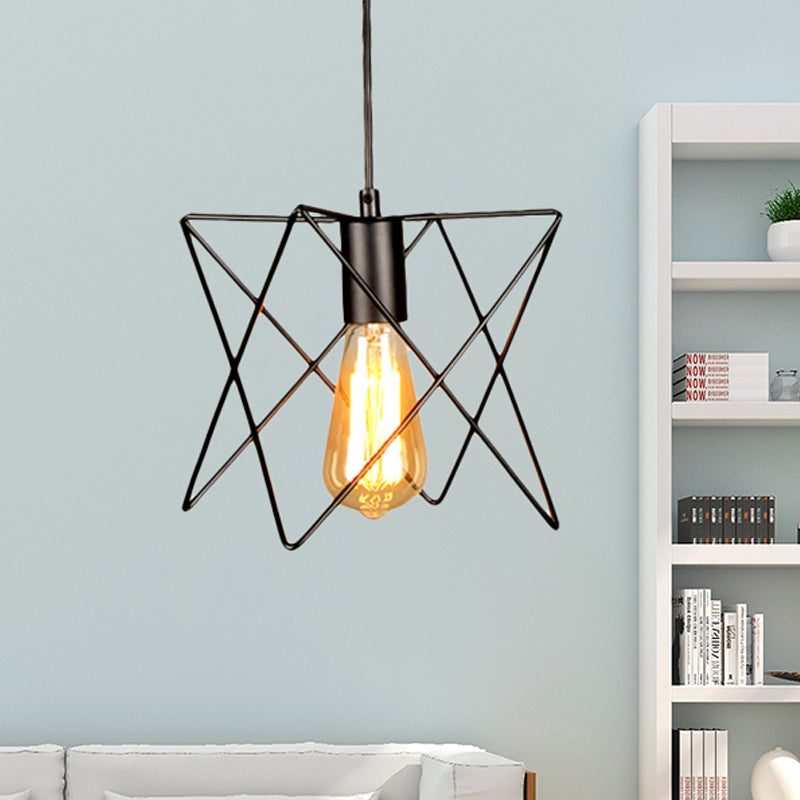 Metaal geometrisch plafondverlichting industrieel 7 "/10" w 1 lichte woonkamer hangende lamp met open kooi schaduw in zwart