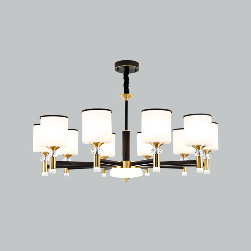 Cylinder Shade Chandelier Lighting American Style Glass Pendant Light for Living Room