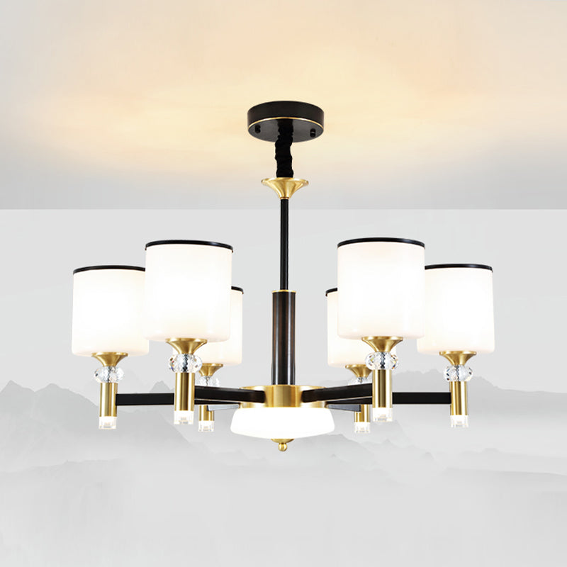 Cylinder Shade Chandelier Lighting American Style Glass Pendant Light for Living Room