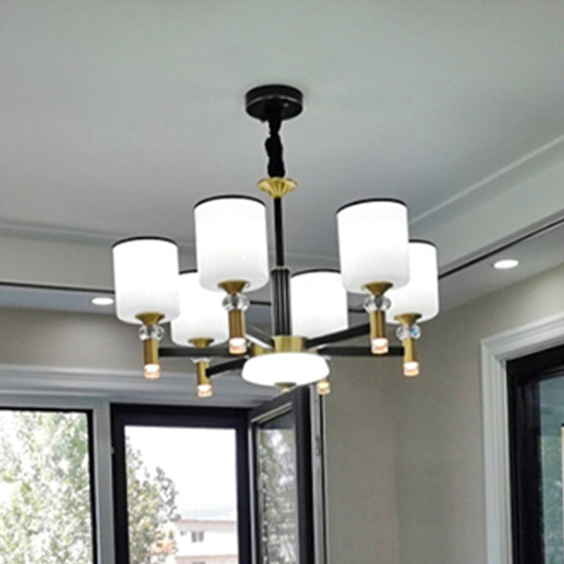 Cylinder Shade Chandelier Lighting American Style Glass Pendant Light for Living Room