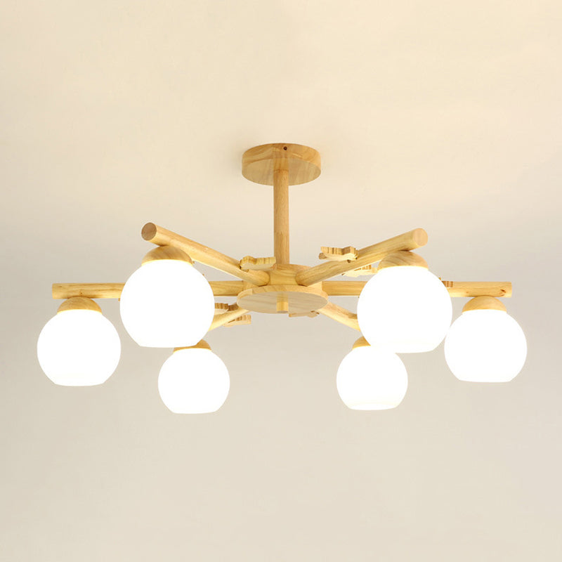 Multi Light Spherical Branch Hanging Lights Modern Style Wood Hanging Lighting for Bedroom