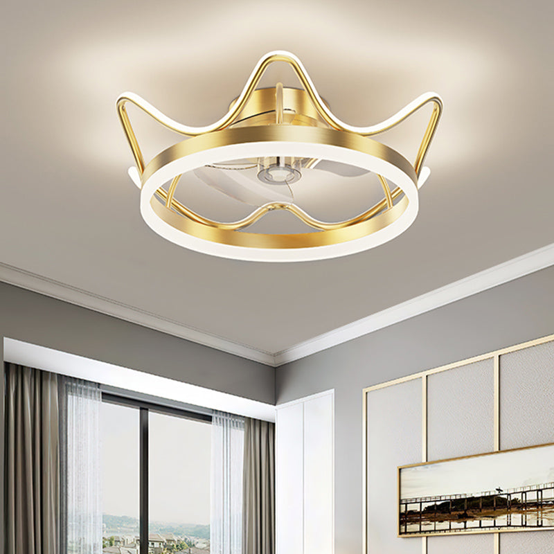 Modern Round Fan Light Metal Gold LED Flush Mount Light for Living Room