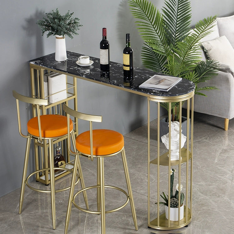 Glam Marble Top Bar Table Gold Double Pedestal Table - 41.3" H