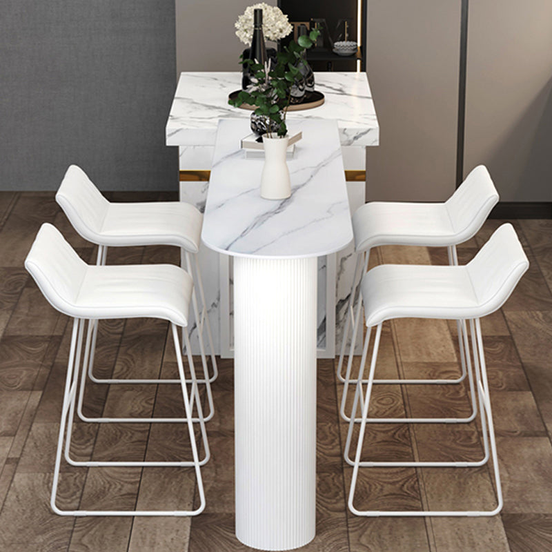 Modern Marble Pub Table with Specialty Table Top Double Pedestal Table- 41.3" H