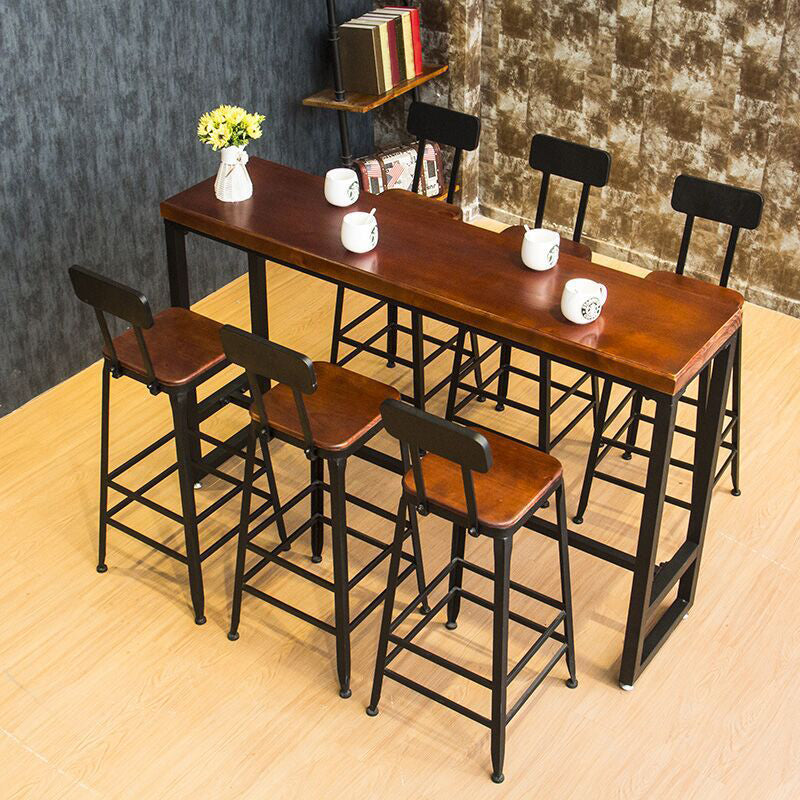 Modern Style Brown Bar Table Solid Wood and Iron Coffee Shop Bar Table