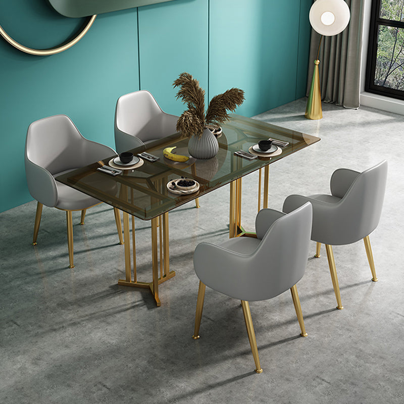 Rectangle Glass Dining Table Modern Style Dining Table with Gold Frame