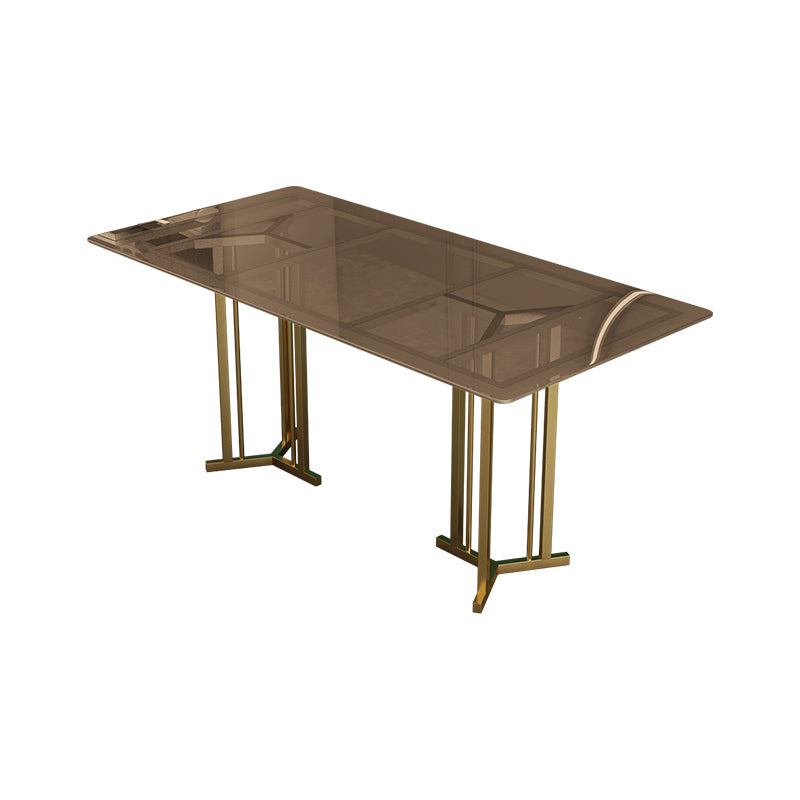 Mesa de comedor de vidrio rectangular mesa de comedor de estilo moderno con marco dorado