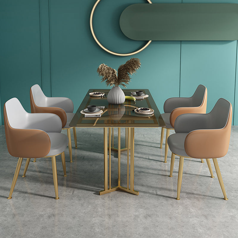 Rectangle Glass Dining Table Modern Style Dining Table with Gold Frame