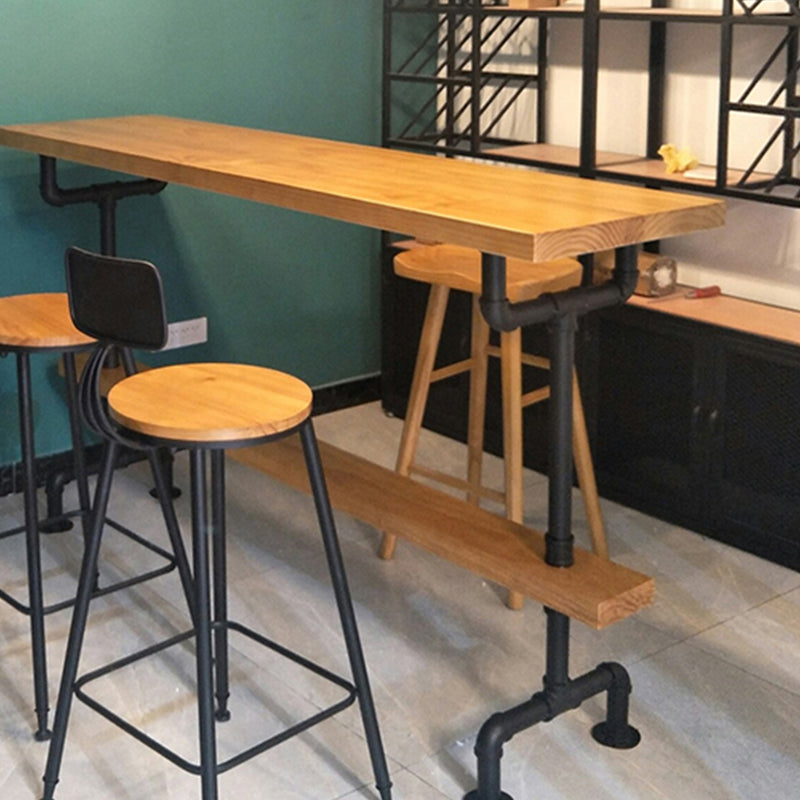 Brown Industrial Bar Table Pine Wood Milk Tea Shop Casual Bar Table