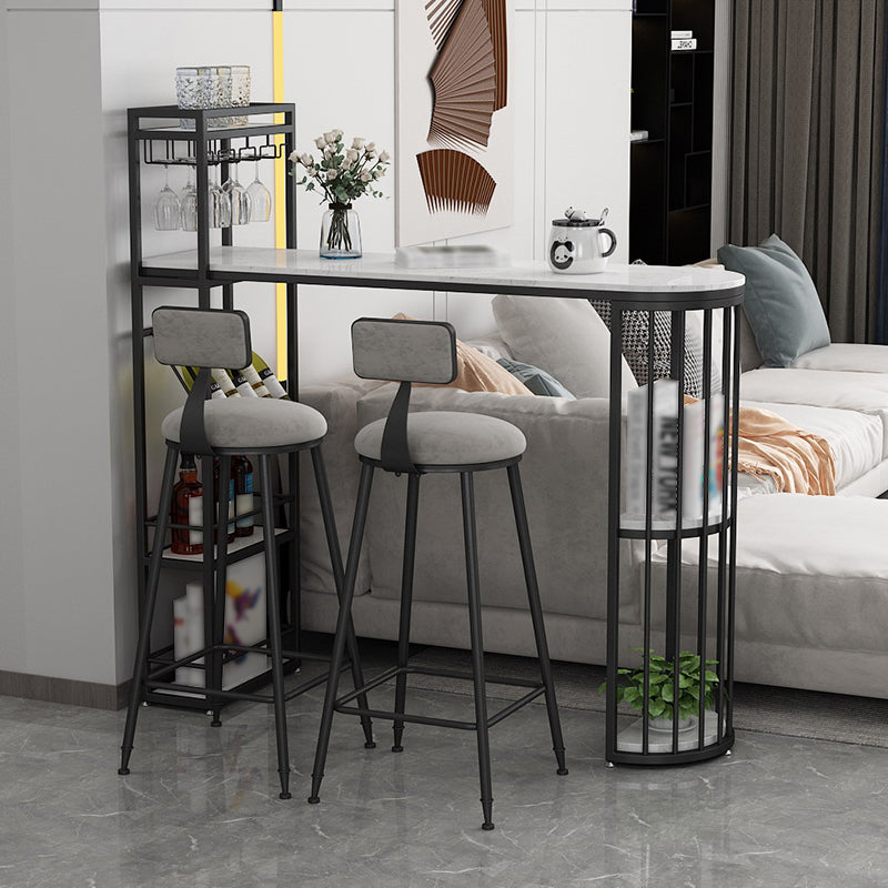 Glam Style Table in Iron Top and Faux Marble with Shelf Milk Tea Shop Bar Table