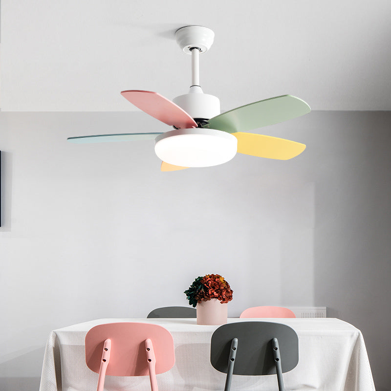 Frequency Conversion LED Ceiling Fan Light Macaron Children's Bedroom Semi Flush Light