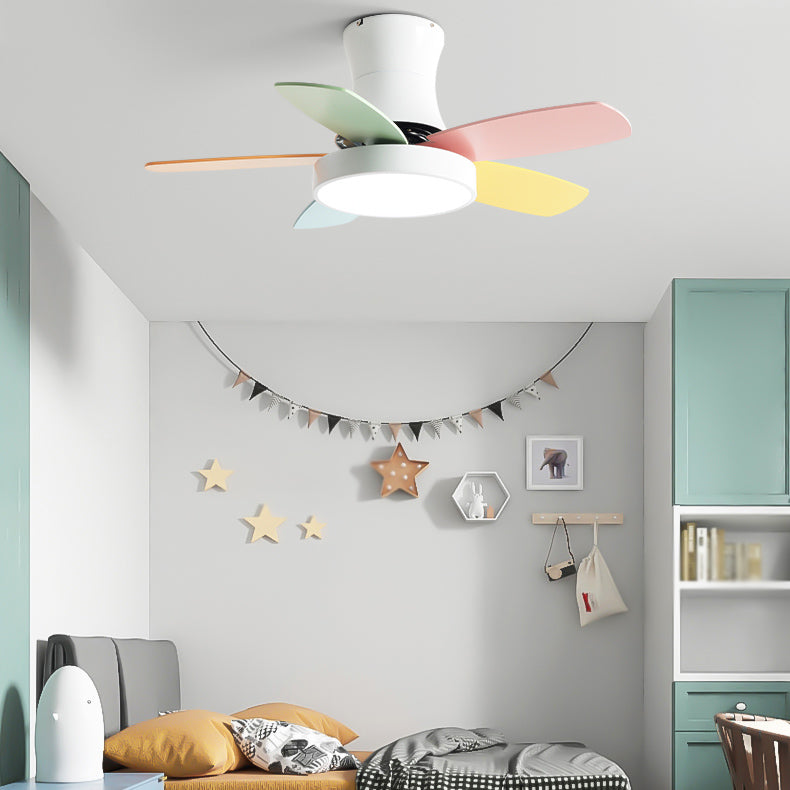 Frequency Conversion LED Ceiling Fan Light Macaron Children's Bedroom Semi Flush Light