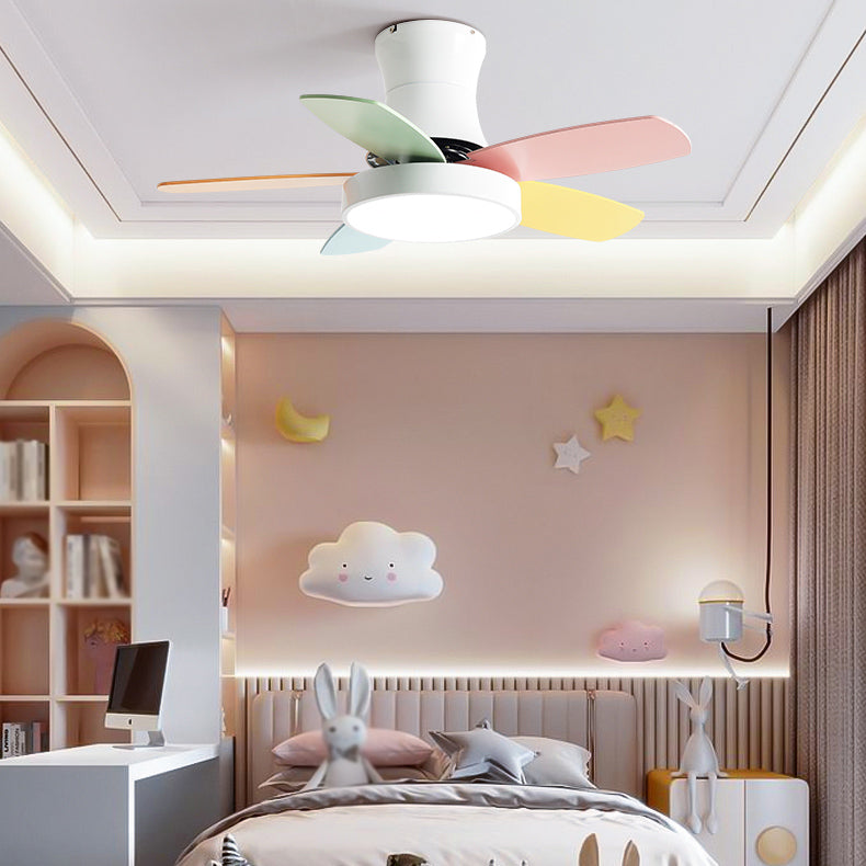 Frequency Conversion LED Ceiling Fan Light Macaron Children's Bedroom Semi Flush Light