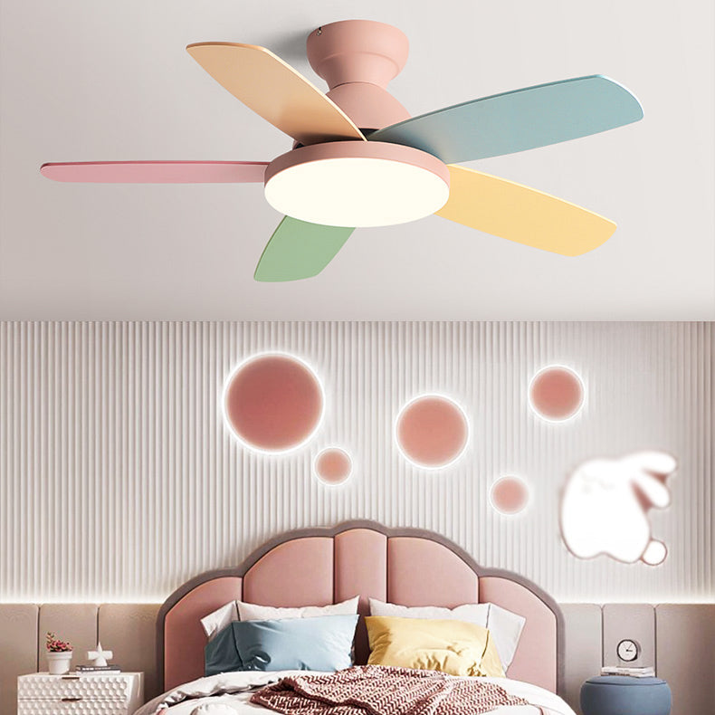 5-Blade Colorful Fan Light Macaron Child Room Semi Flush Mount Light Fixture