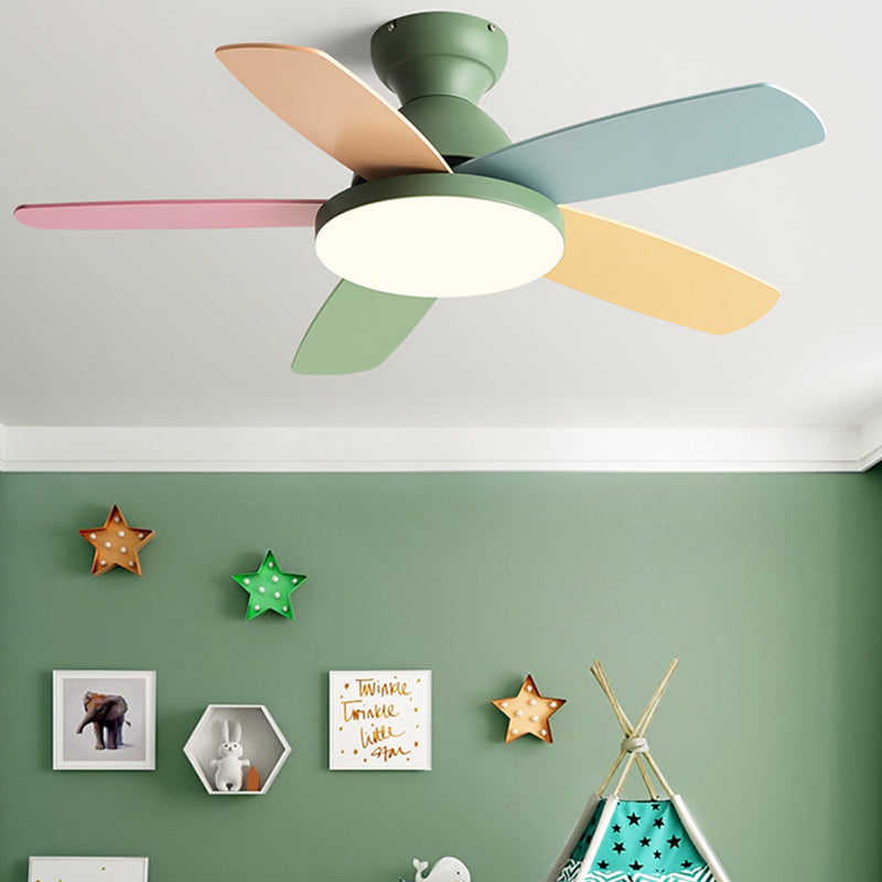 5-Blade Colorful Fan Light Macaron Child Room Semi Flush Mount Light Fixture