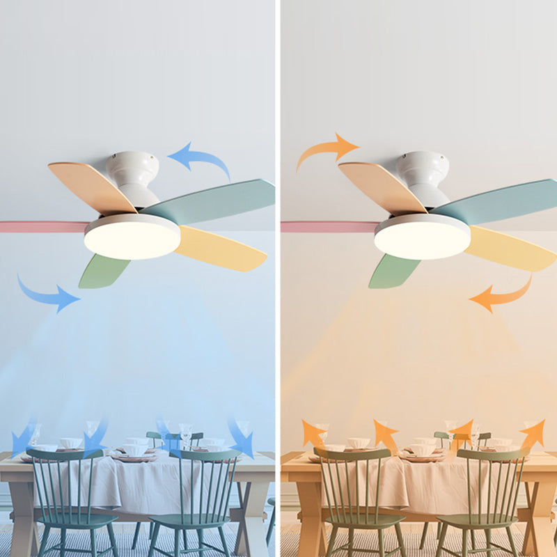 5-Blade Colorful Fan Light Macaron Child Room Semi Flush Mount Light Fixture