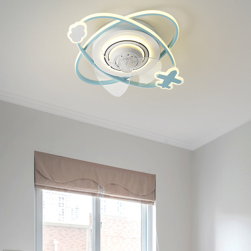 Ceiling Fan Light Minimalist Metal Kids Bedroom LED Close to Ceiling Lamp