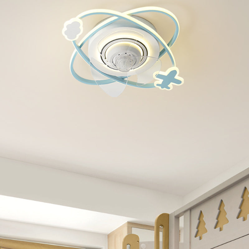 Ceiling Fan Light Minimalist Metal Kids Bedroom LED Close to Ceiling Lamp