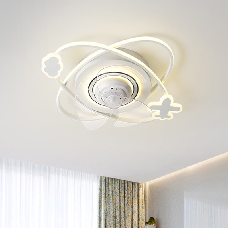 Ceiling Fan Light Minimalist Metal Kids Bedroom LED Close to Ceiling Lamp