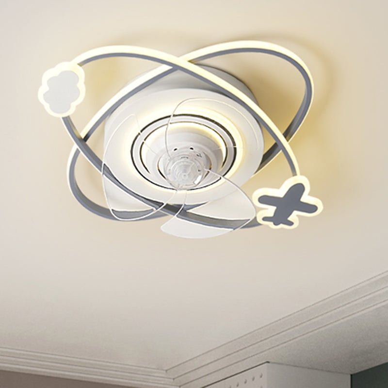 Ceiling Fan Light Minimalist Metal Kids Bedroom LED Close to Ceiling Lamp