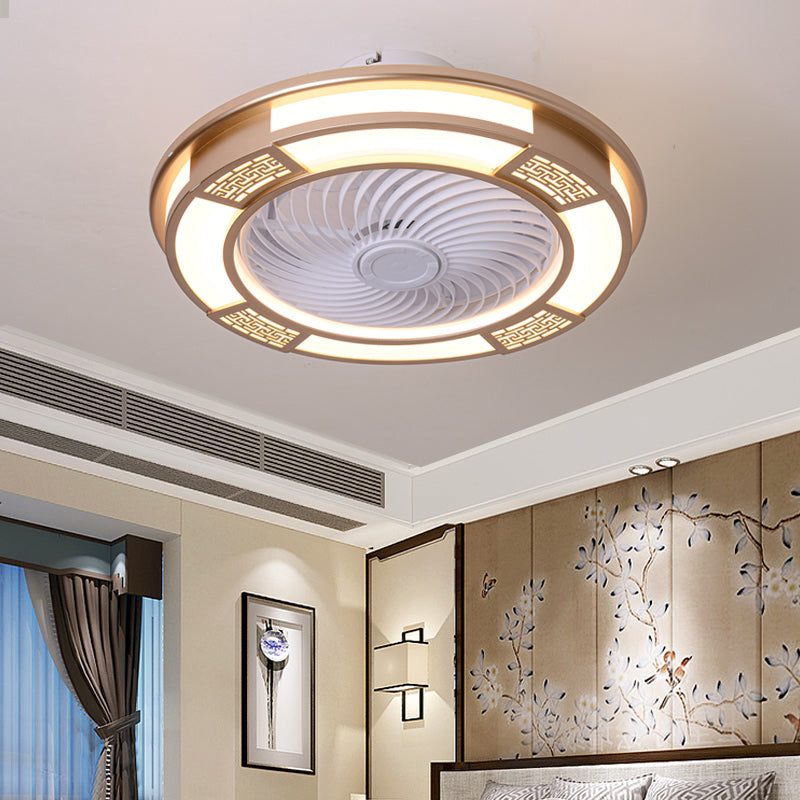 Modern Style Round Ceiling Fan Light Metal 1 Light LED Flush Light for Restaurant