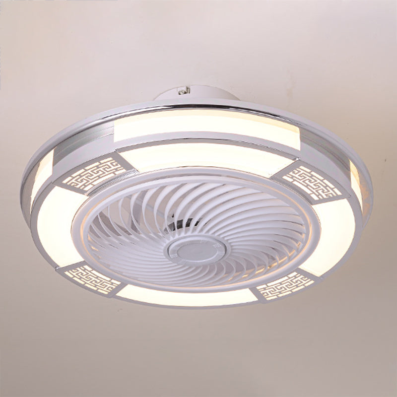 Modern Style Round Ceiling Fan Light Metal 1 Light LED Flush Light for Restaurant