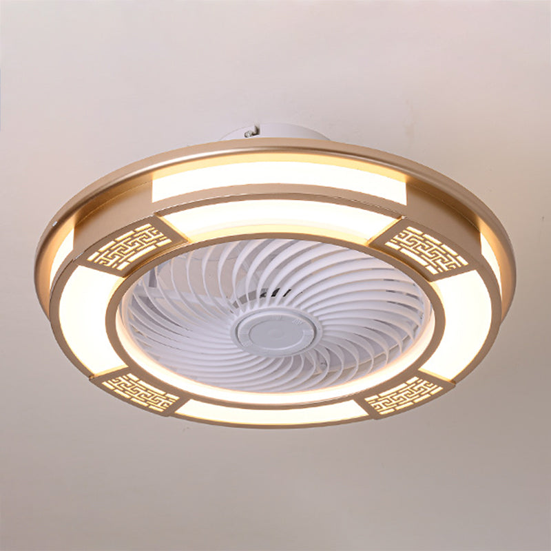 Modern Style Round Ceiling Fan Light Metal 1 Light LED Flush Light for Restaurant