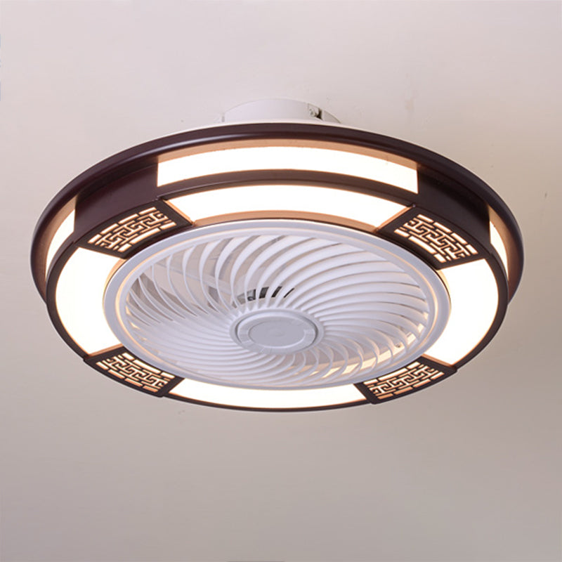 Modern Style Round Ceiling Fan Light Metal 1 Light LED Flush Light for Restaurant