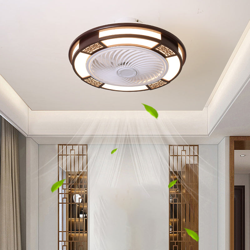 Modern Style Round Ceiling Fan Light Metal 1 Light LED Flush Light for Restaurant