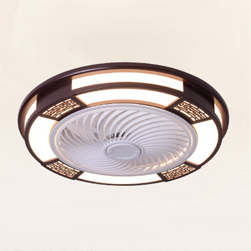 Modern Style Round Ceiling Fan Light Metal 1 Light LED Flush Light for Restaurant