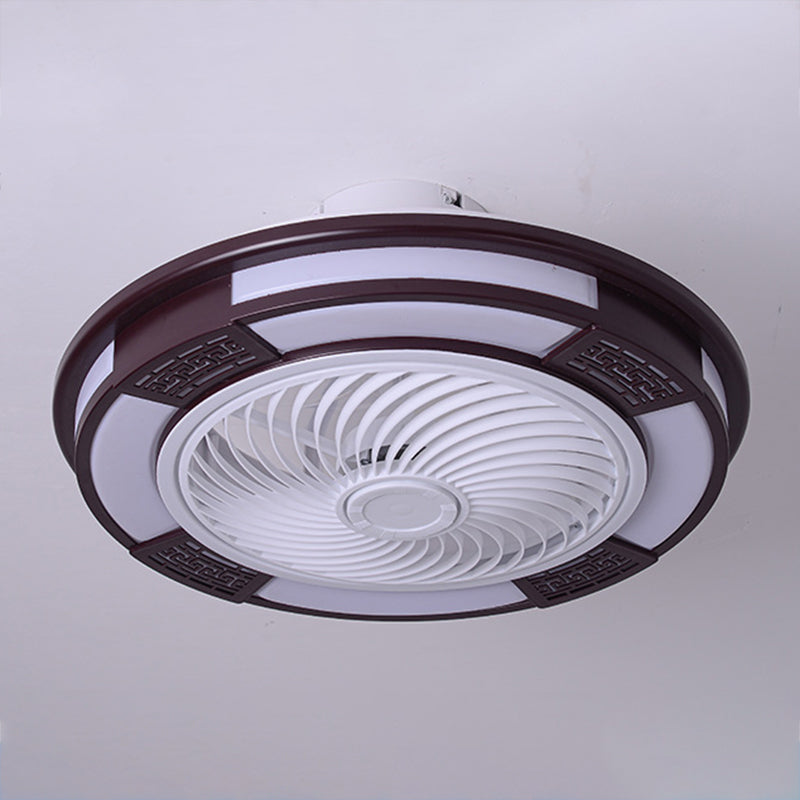 Modern Style Round Ceiling Fan Light Metal 1 Light LED Flush Light for Restaurant