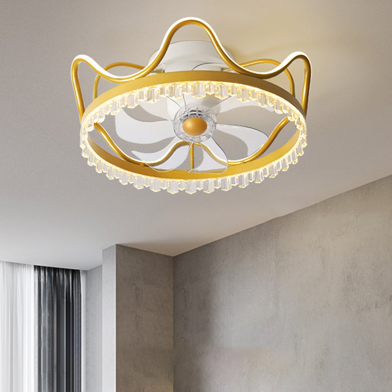 Modern Style Crown Shape Ceiling Fan Lights Metal 2 Light LED Flush Lights