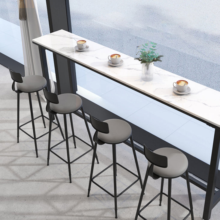 White Modern Style Bar Table in Faux Marble and Metal Milk Tea Shop Bar Table