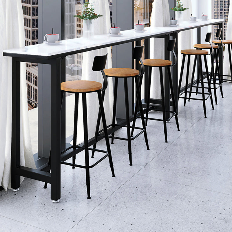 White Modern Style Bar Table in Faux Marble and Metal Milk Tea Shop Bar Table