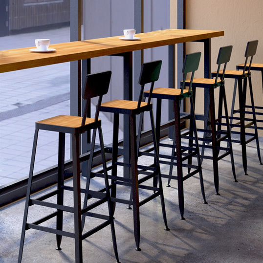 Brown Modern Style Table Solid Wood and Iron with Footrest Coffee Shop Bar Table