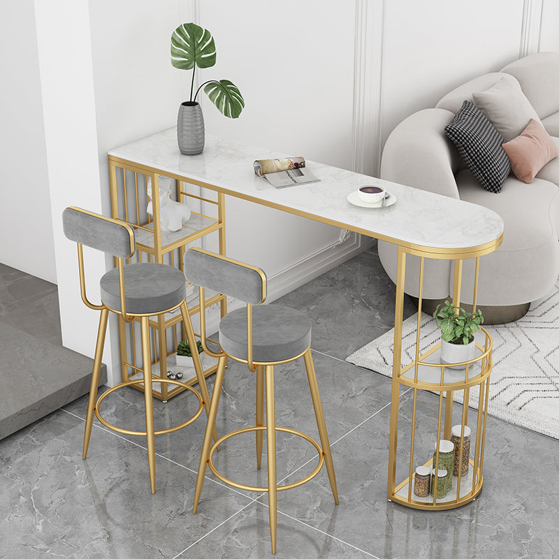 Glam Style Bar Table in Faux Marble and Metal Coffee Shop Bar Table