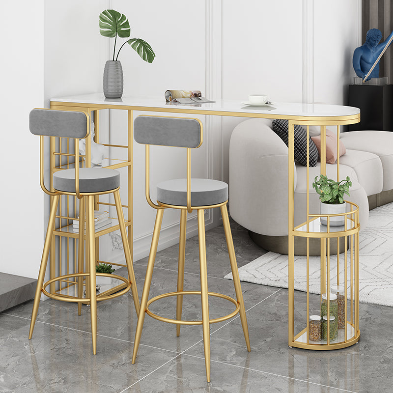 Glam Style Bar Table in Faux Marble and Metal Coffee Shop Bar Table